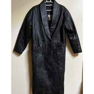 Fashion Attitudes Long Leather Women's Coat Size Small Black Button Front